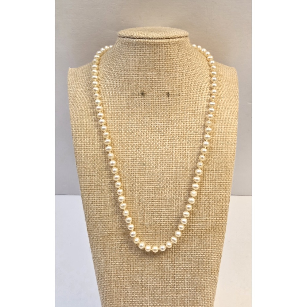 Hand Knotted Cultured Pearl Necklace 18" Sterling Silver Clasp